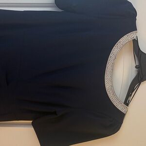 Alex Evenings Navy Maxi Dress with Silver Accents